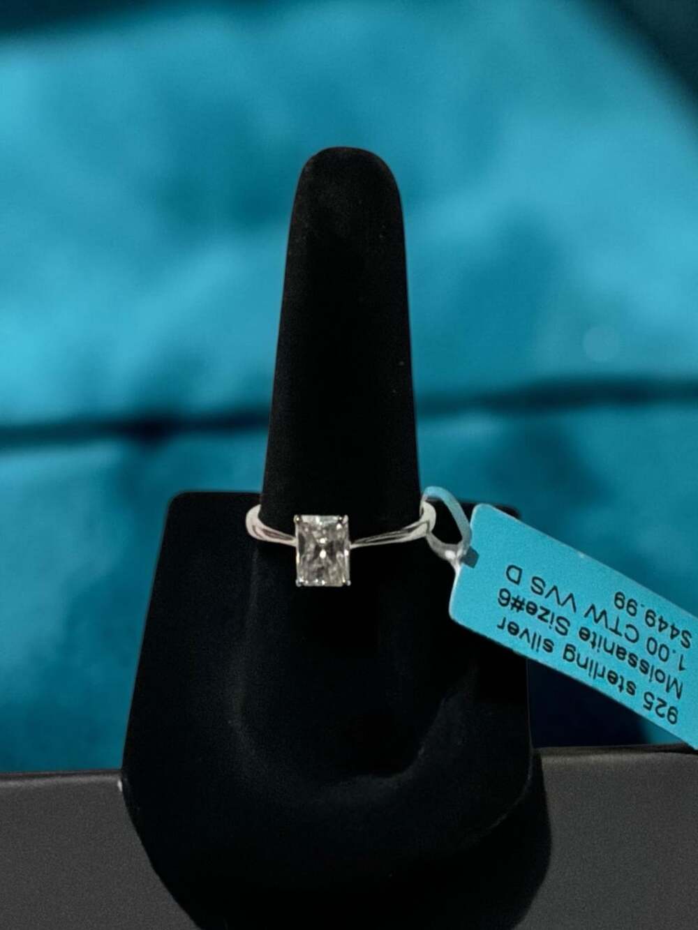 Moissanite Radiant Cut Solitaire Engagement Ring Size 6 Sterling Silver